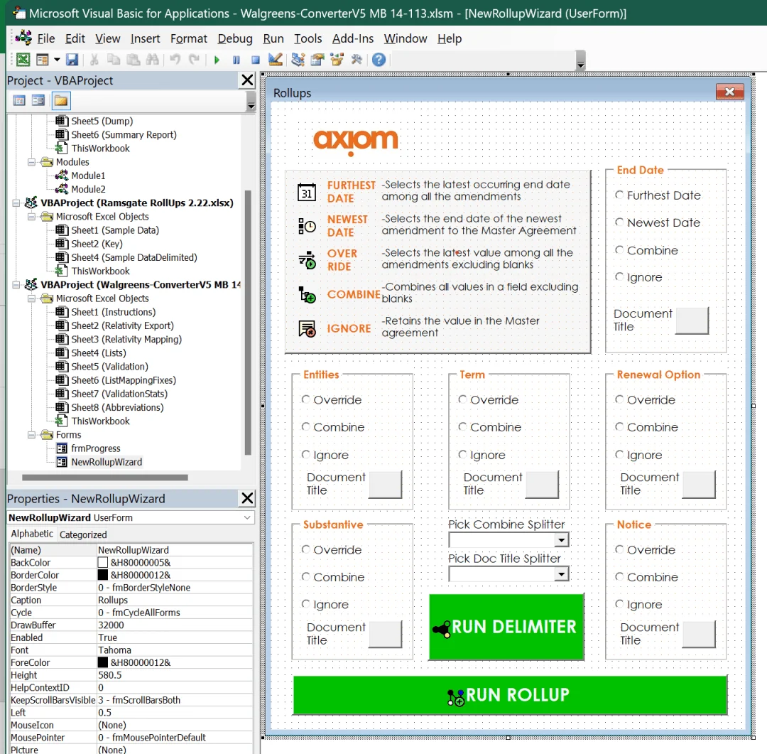 VBA rollup macro user form