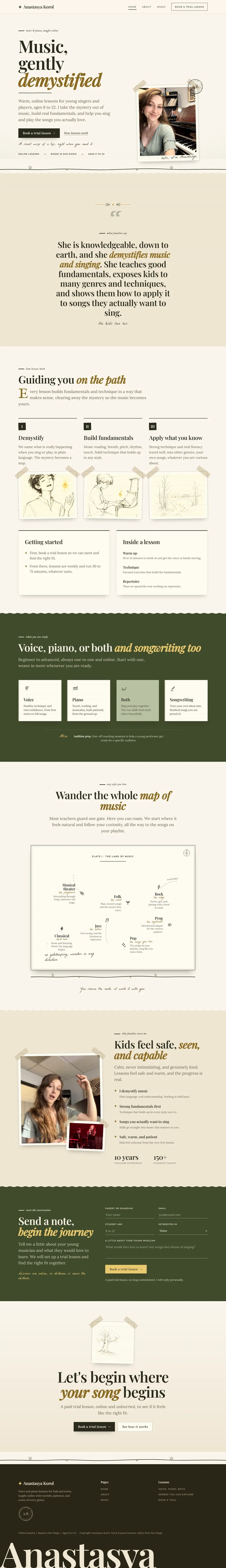 Anastasya Korol music lessons website