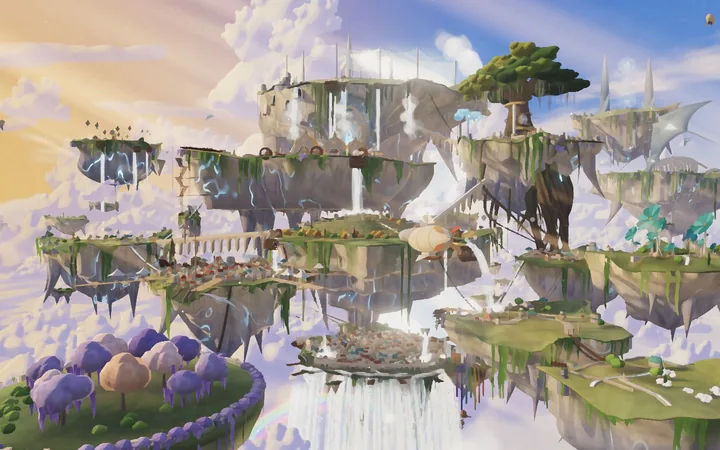 Cirrhaven, an explorable 3D city of floating islands above a sea of cloud