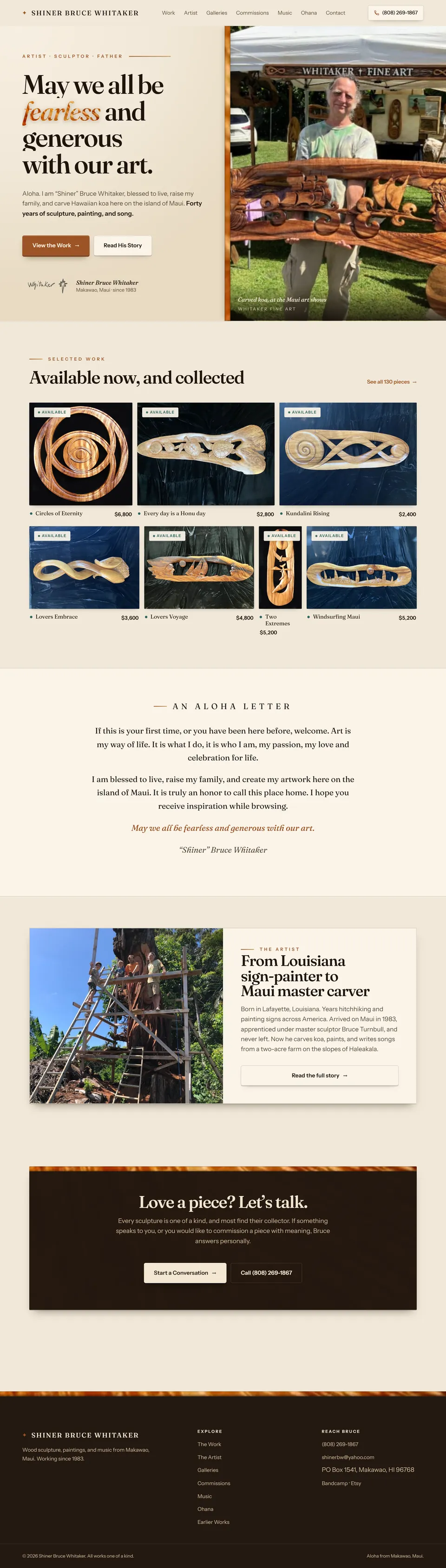 Shiner Bruce Whitaker wood sculptor website